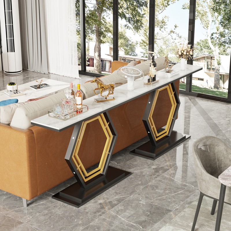 Marble Console Table Entryway Table with Geometric Metal Base for Living Room gallery