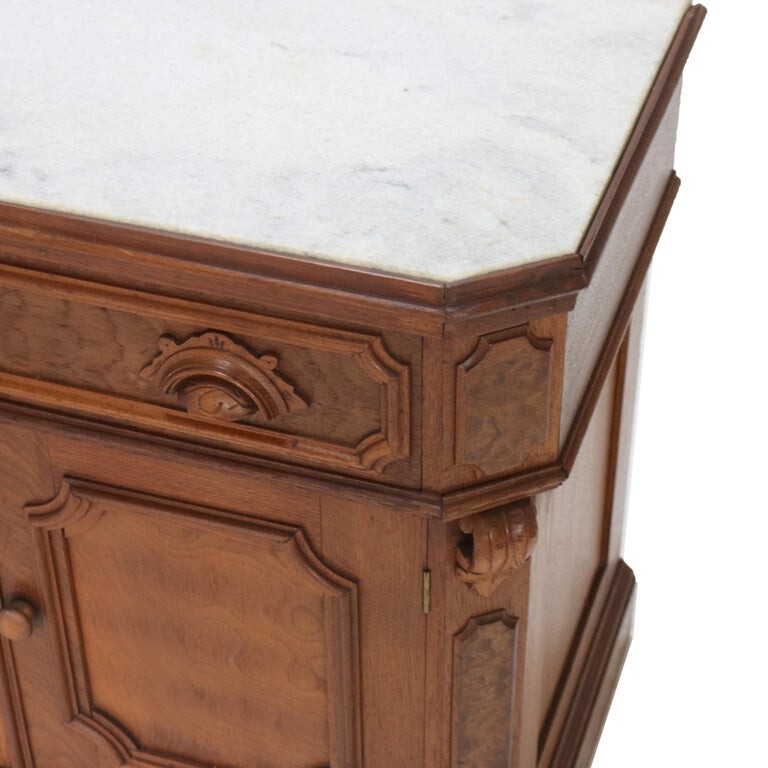 Antique Victorian Walnut & Burl Marble Top Commode C1890 gallery