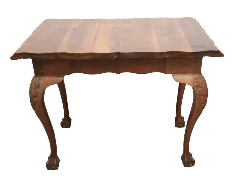 ANTIQUE 19c HAND CARVED SIDE TABLE DESK with CENTER DRAWER BALL AND CLAW LEG gallery
