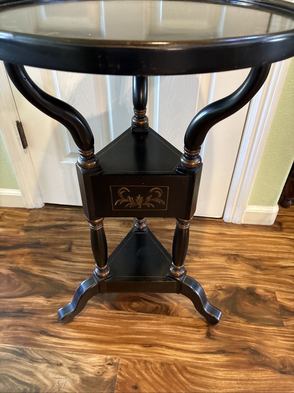VTG- Reproduction--Napoleon Black Side Table With Drawer And Painted Accents gallery