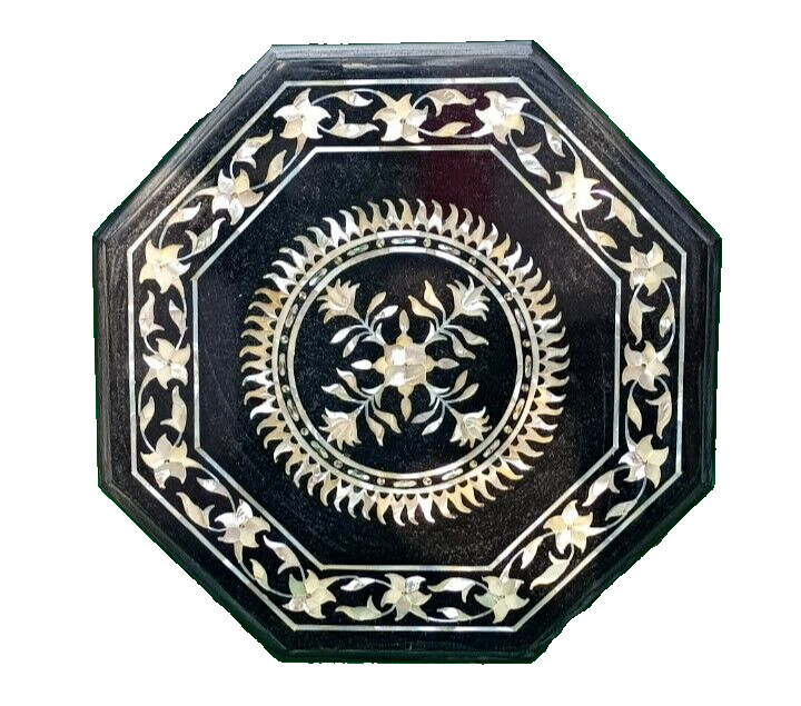 Royal Marble Inlay Table Top Sun Rays Design With Wood Stand