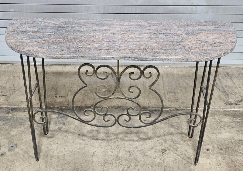 Wrought Iron Designer Base with Granite Top Console Table gallery
