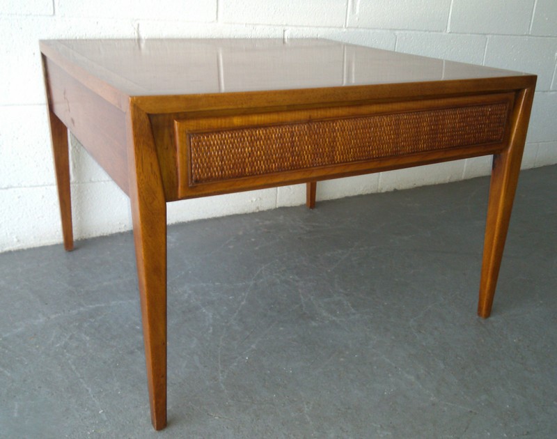 Mid Century Modern Century Furniture Walnut Cane Drawer End Table