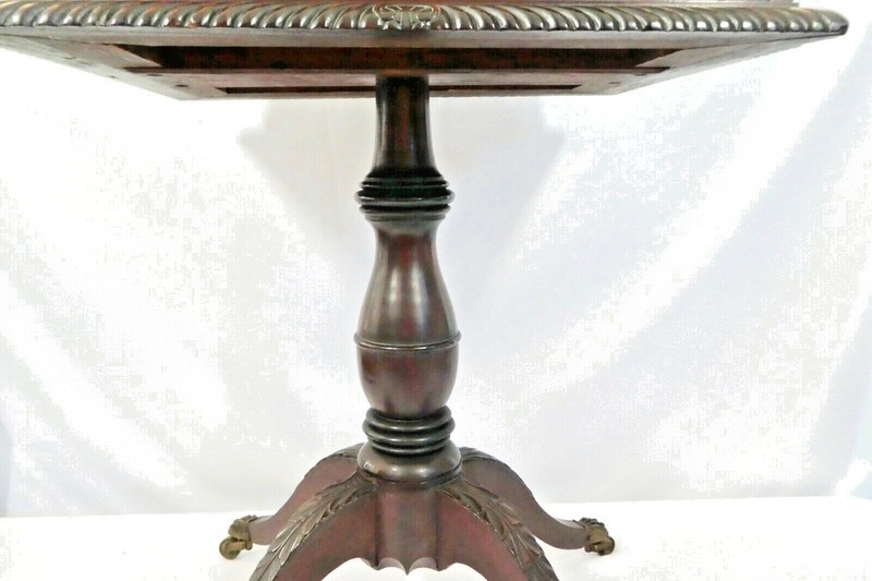 Antique Mahogany 2-Drawer Federal Style Side / End Table. Brass Claw Feet. 1850 gallery
