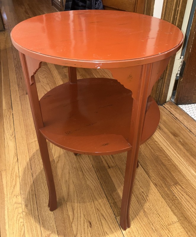 Lacquered Baker Round Japanese Style End Table Red over Black Altar Style MCM
