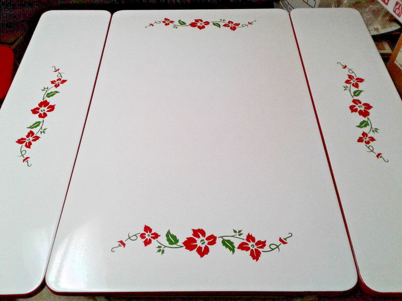 Antique Farmhouse Porcelain Enamel Kitchen Table & 4 Chairs w/ Slide Outs