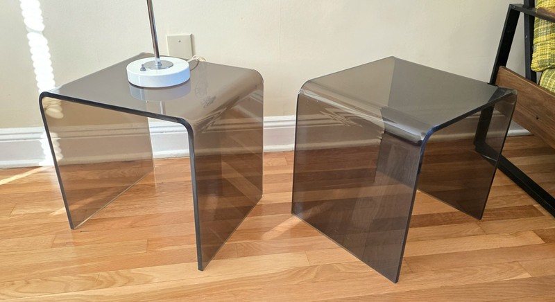 MIT-CENTURY WATERFALL SMOKE LUCITE" SIDE TABLE "FROM 70s SET OF 2 gallery