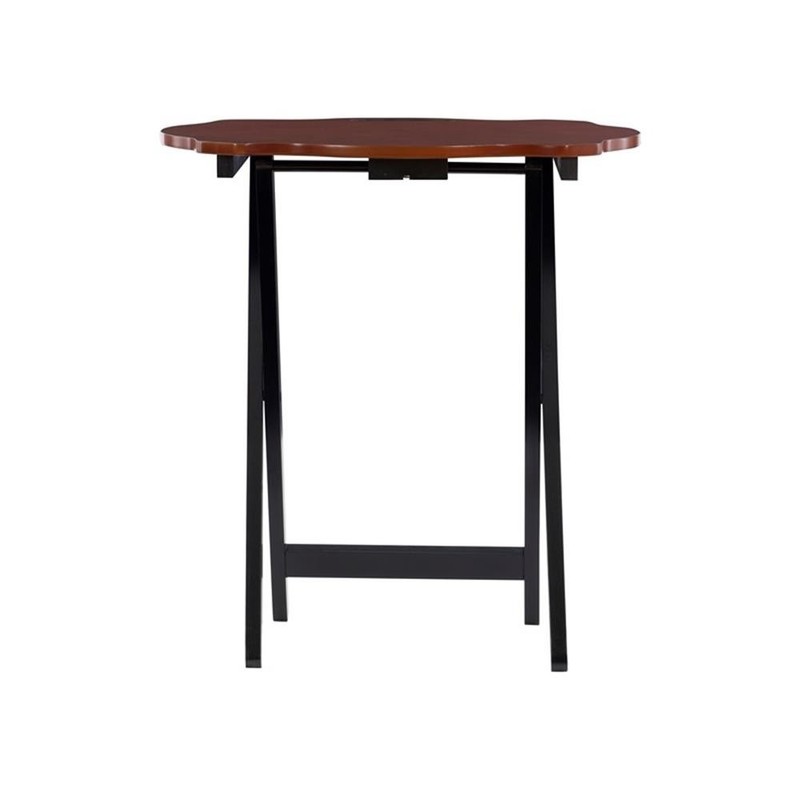 Pemberly Row Traditional Five Piece Wood Tray Table Set in Hazelnut and Black gallery