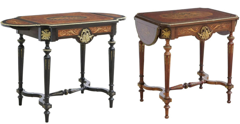 Antique Drop-Side Tables, Near Pair, French Napoleon III, Marquetry, 1800s!!
