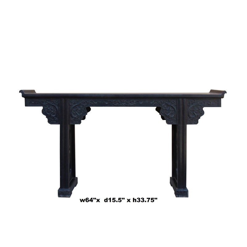 Chinese Brown Huali Rosewood Point Edge Relief Carving Altar Table cs4630 gallery