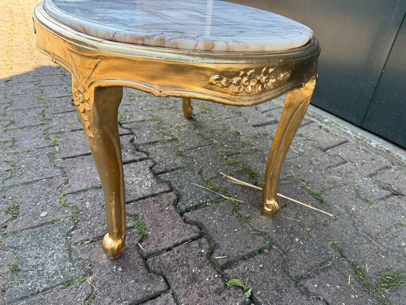 Coffee Table French Louis XVI 1940 Gold Beech Marble Gilded Cocktail Salon gallery