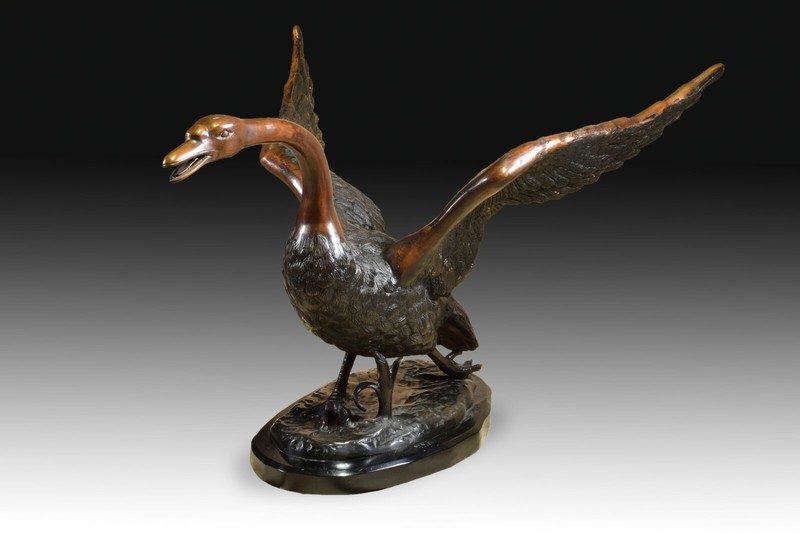 Swan, table base. Bronze, marble. 20th century