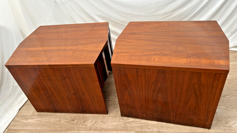 Mid Century Lane Nightstands Staccato Block Brutalist Front Walnut Side Tables gallery