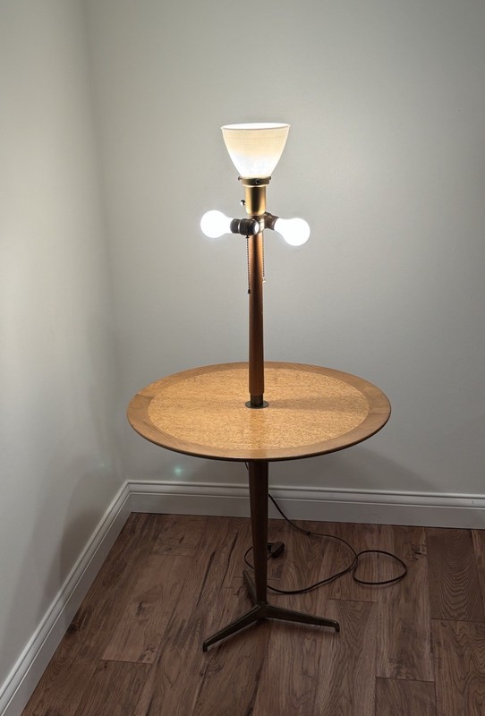 Dunbar Snack Table Floor Lamp Edward Wormley Mid Century Modern Walnut Burlwood gallery