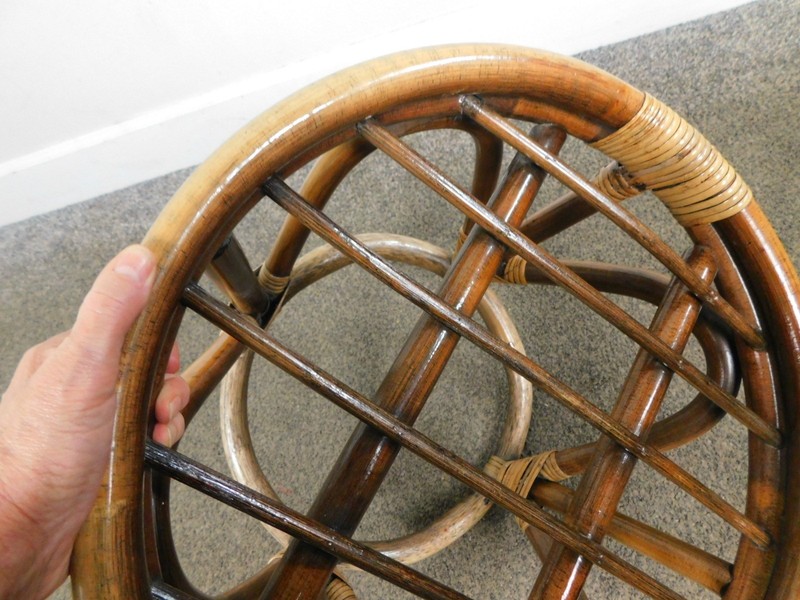 VTG 1980s Retro MCM Philippines Bamboo Patio Side Table Rattan Footstool Ottoman gallery