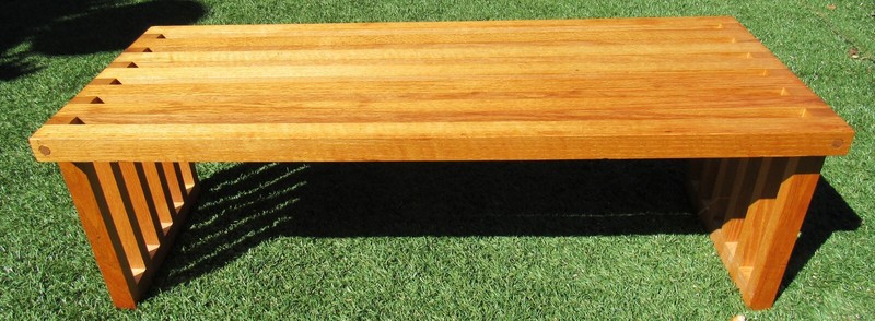 Vintage Mid Century Modern Nelson Style Wood Slat Bench Cocktail Coffee Table