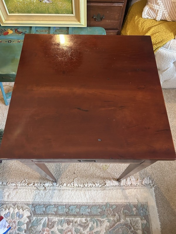 Antique Inlaid Cherry Side Table With Drawer gallery