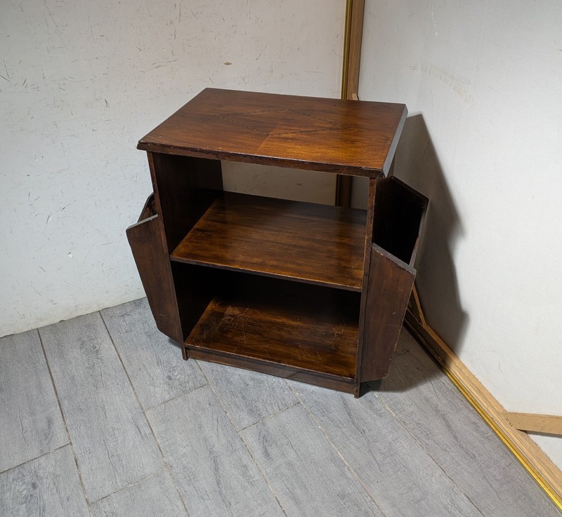 Vintage 1930s Art Deco Walnut End Side Table Magazine Rack Diamond Inlay M65 gallery