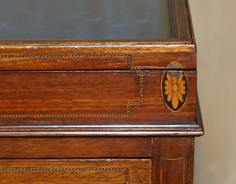STUNNING ANTIQUE VICTORIAN SHERATON WALNUT DRAWERS WITH NAPOLEONIC BLUE DISPLAY gallery