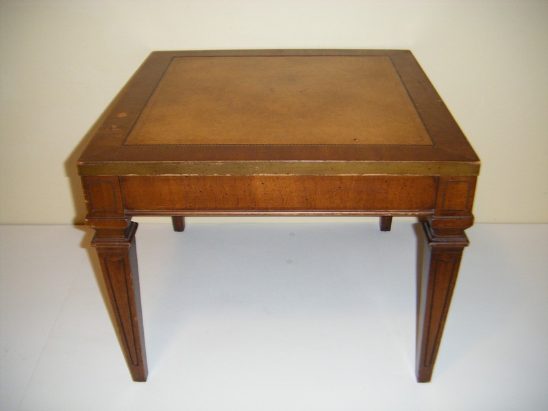 Antique MCM Wood Leather Top 18"x18" Ornate End Table