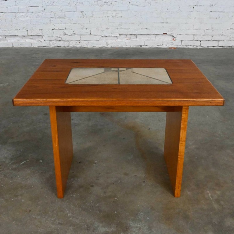 Scandinavian Modern Teak Rectangular Side End Table Tile Insert by Gangso Mobler gallery