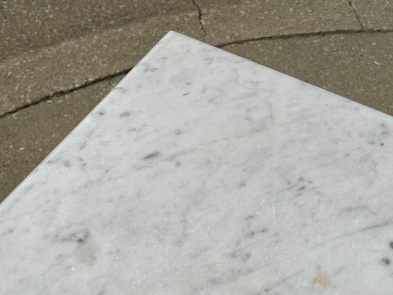 Antique Victorian Gothic Italian White Marble Top Burl Mahogany Wood 29" Table gallery