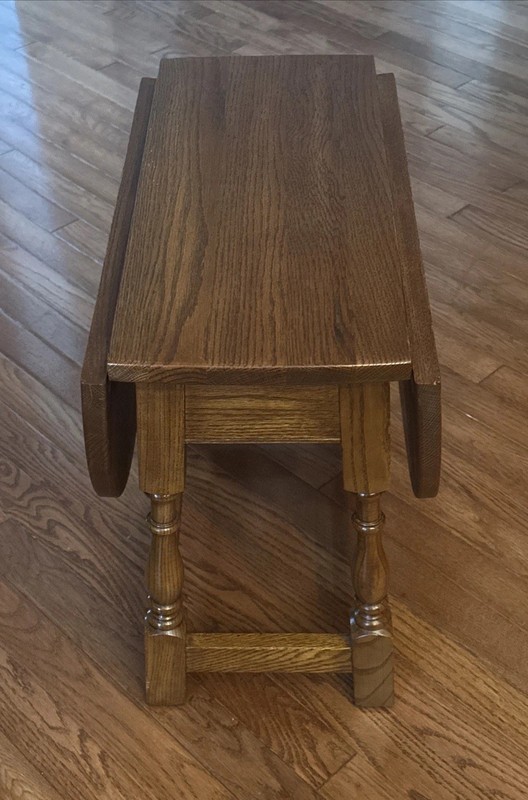 VTG Pennsylvania House Jacobean Style oak drop leaf side table SWIVEL top gallery