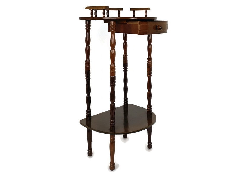 Pedestal Side Table Plant Bonsai Stand Italian Wood Vintage Etagère Display ca