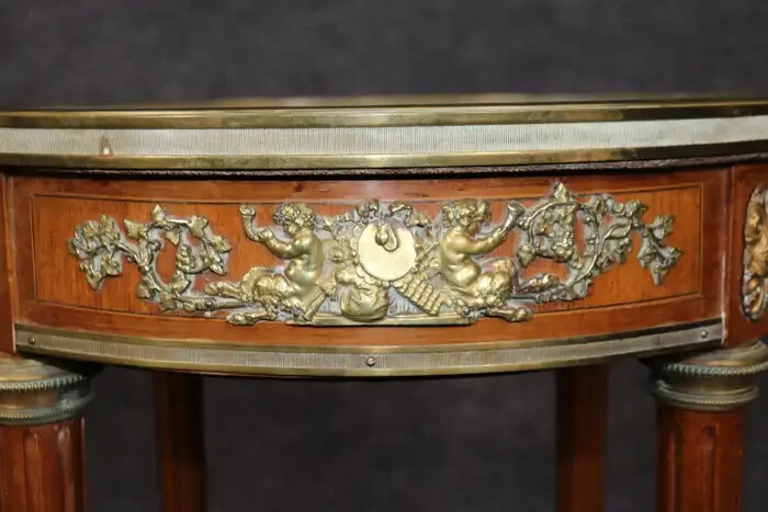 Fantastic Cherubs or Satyrs Bronze Mounted French End Table Louis XVI gallery