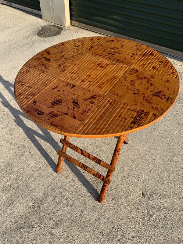 Vintage Bamboo Tortoise Shell Folding Bistro Table MCM 70s Rattan Furniture gallery