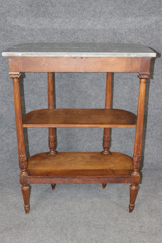 Louis XVI Style French Walnut Marble Top 3 Tier Console Table gallery