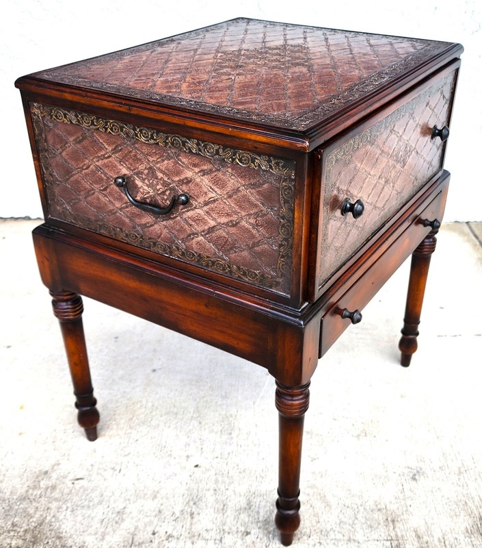 Theodore Alexander Leather Wrapped Side Accent Table gallery