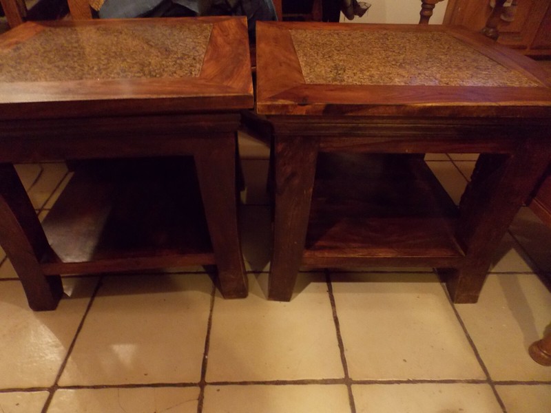 Teak Sausage Granite Top End Table / (1 Table) (ET87) gallery