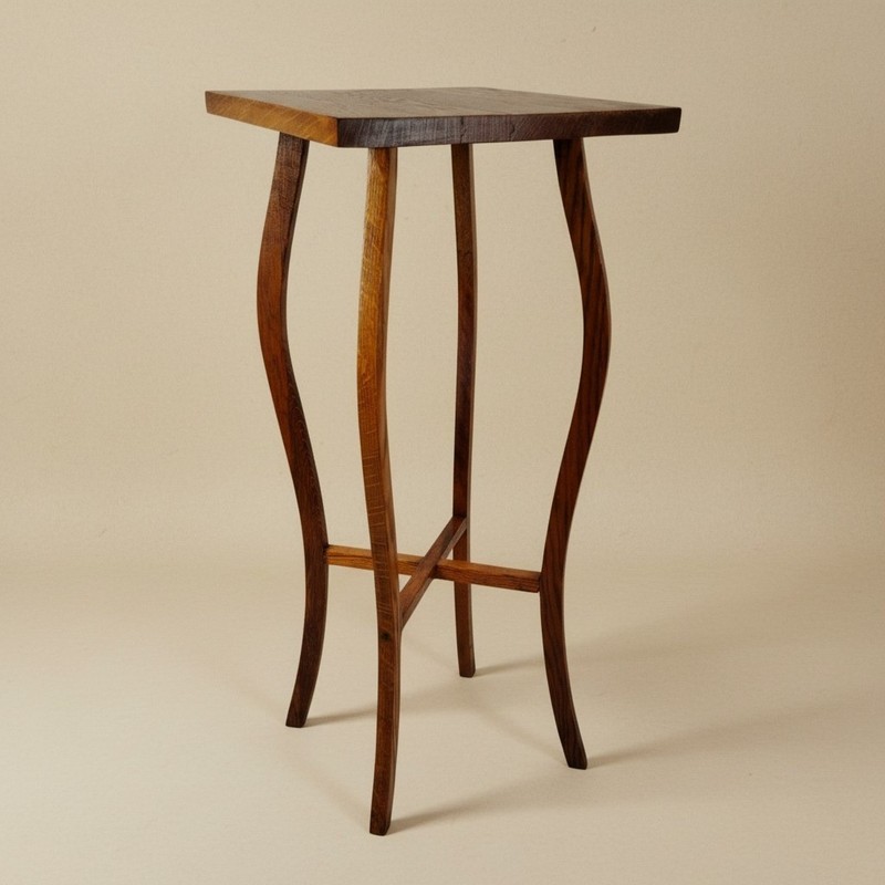 Handmade Solid Oak Plant Stand 28″ T 12×12 Square Curved Leg Pedestal Side Table
