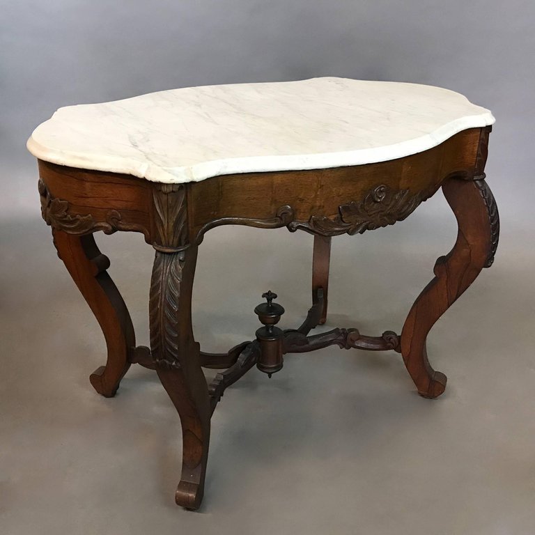 19th Century Victorian Carved Rosewood and Marble Center Table gallery