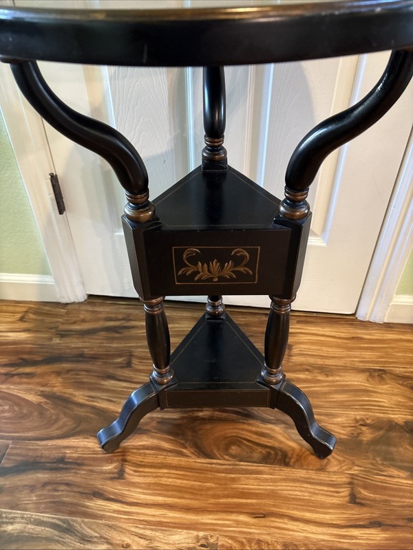 VTG- Reproduction--Napoleon Black Side Table With Drawer And Painted Accents gallery