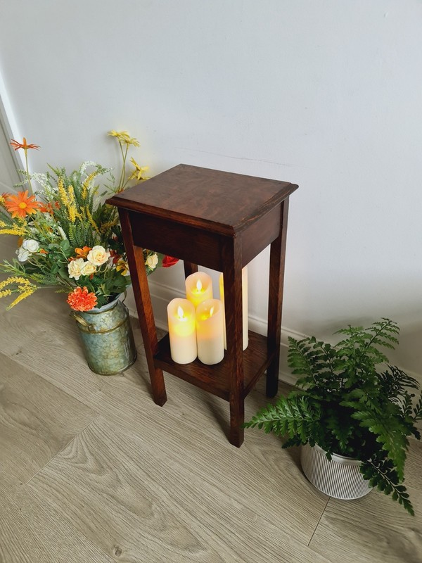 Antique Oak Wood Table Pot Stand Whisky Serving Side Table Distressed Brown UK gallery