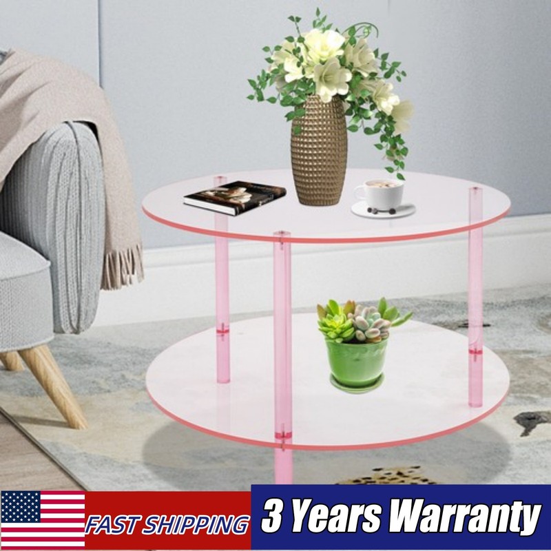 Modern Round Pink Acrylic Coffee Table, Modern Coffee Table, 2-tier Coffee Table