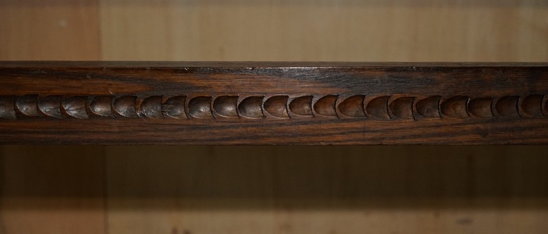 VINTAGE HAND CARVED CIRCA 1950'S TRESTLE DINING TABLE ENGLISH OAK JACOBEAN STYLE gallery