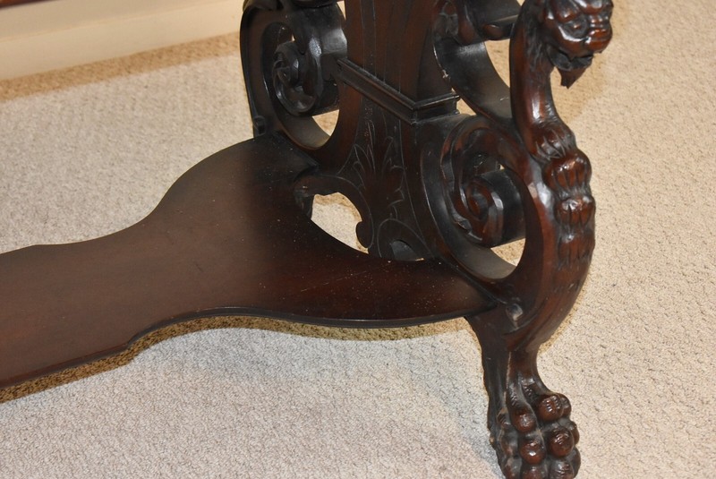 Antique Mahogany Library Table Gargoyle Detaied Base Paw Feet Circa 1890's gallery