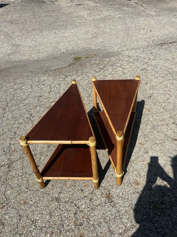 1950 Paul Frankl Ritts Tropitan Vintage Mid Century Bamboo Rattan Side Tables