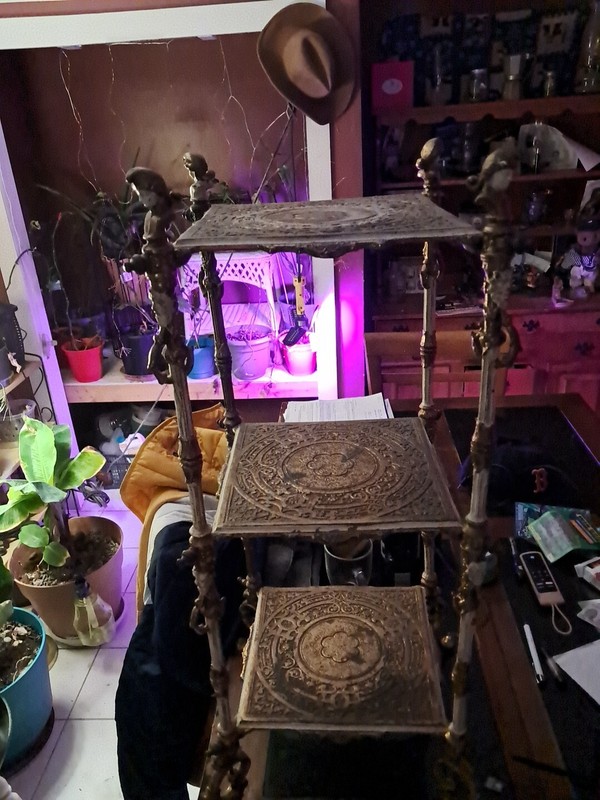 French Victorian Cast Bronze Figural Renaissance 3 Tier Plant Stand Side Table
