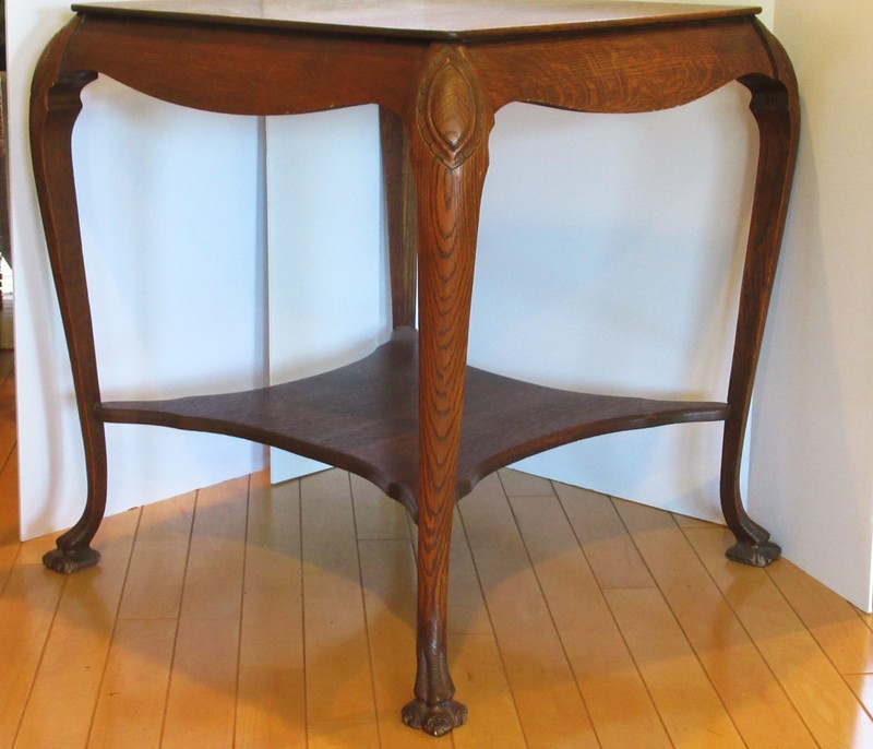 Antique Tiger Oak Parlor Table 29" Tall 24" Square Shelf Claw Feet PICK UP ONLY! gallery