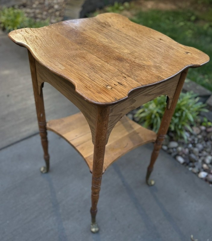 Victorian Antique Oak Parlour End Accent Table Carved Legs Brass Feet Lamp Table gallery