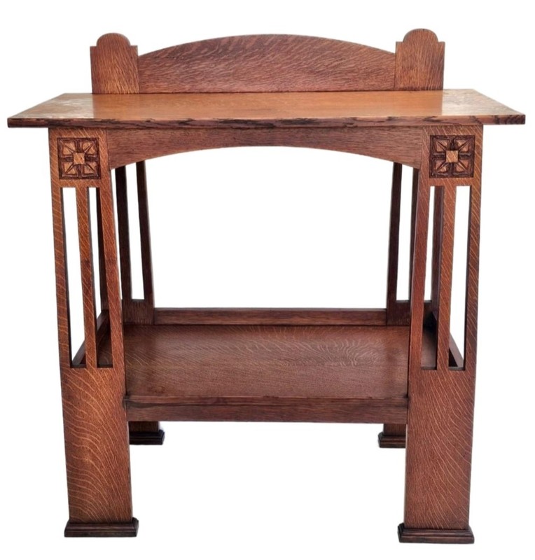 Antique Arts & Crafts Tiger Oak Console Table Attributed to Liberty & Co 1900s