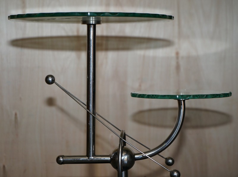 MID CENTURY MODERN ATOMIC SPACE AGE CHROME GLASS & MARBLE SIDE END LAMP TABLE gallery
