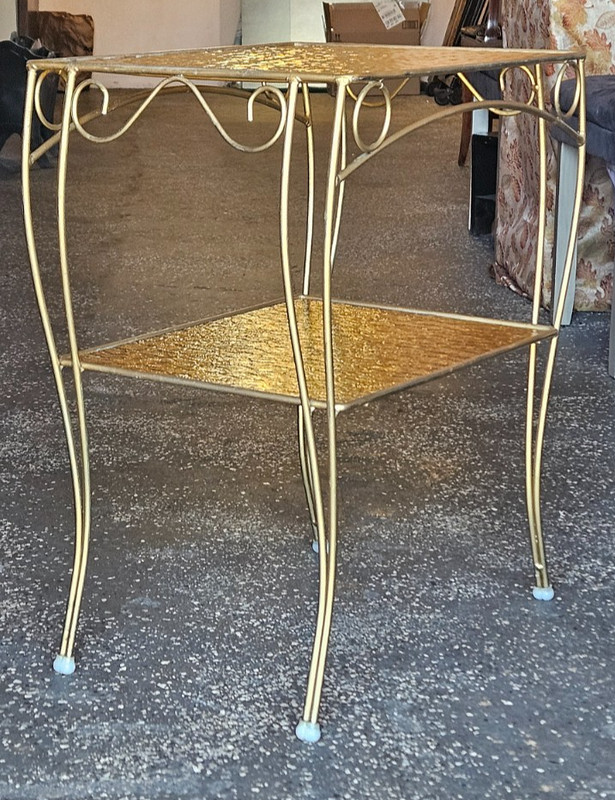 VTG MCM Tiered w/Original English Muffle Glass Table Hollywood Regency Retro