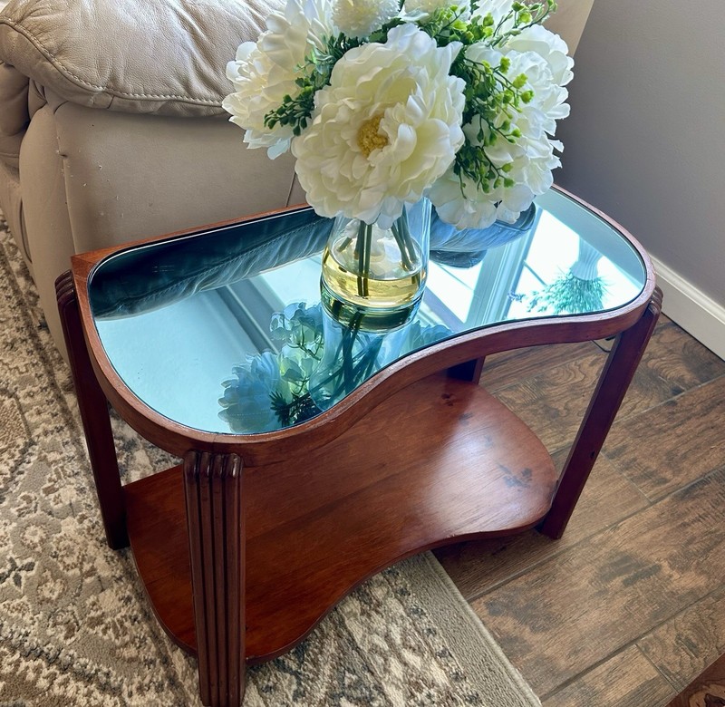 Vintage 2 1920s Cobalt Blue Glass Tables, Prohibition Era Art Deco Side Tables gallery