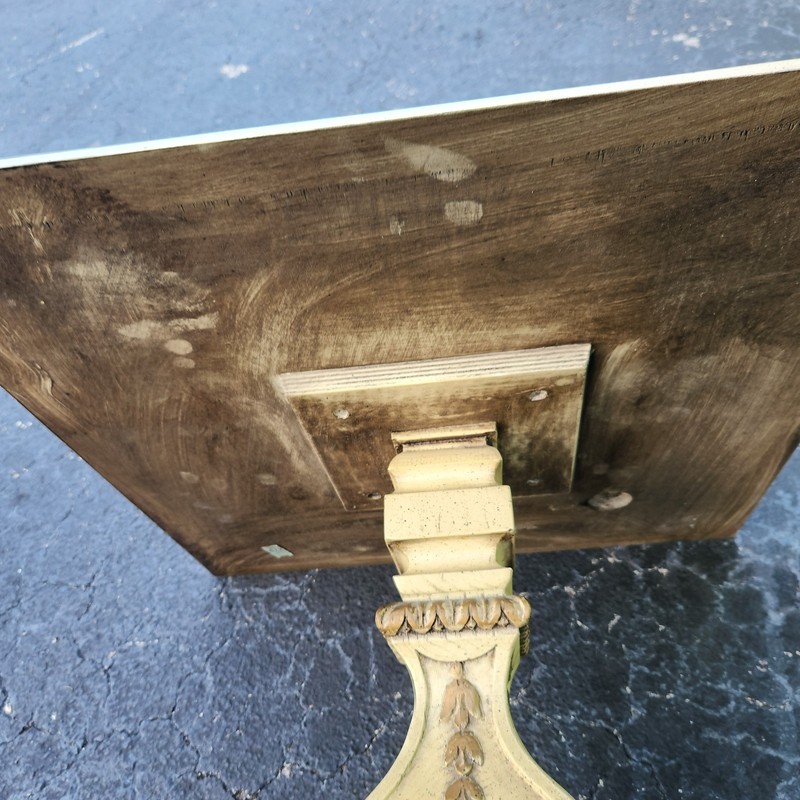 VTG Provincial Style Side Table Carved Pedestal Wood Base with Square Marble Top gallery