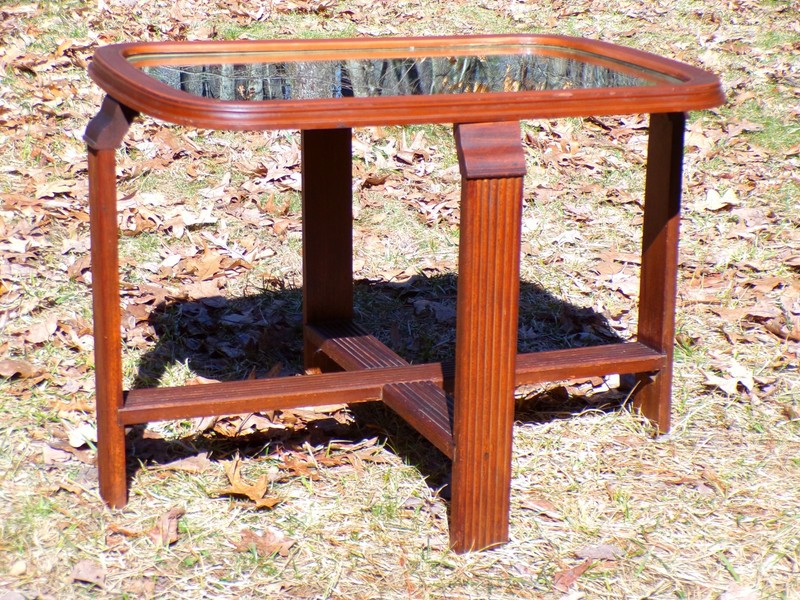 Vintage Art Deco Mirror Top End Table Solid Walnut Petite Coffee Table gallery